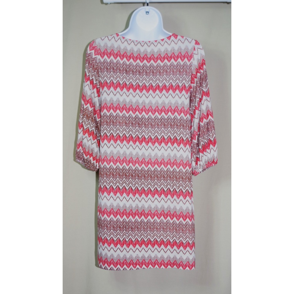 Hourglass Lilly Woman's Small Chevron Zigzag Shift Dress 3/4 Sleeve Made in USA - Picture 2 of 6